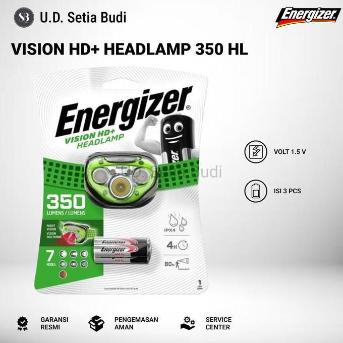 Headlamp Energizer 350 Lumens Senter Kepala Energizer Vision HD+ Free 3 Battery
