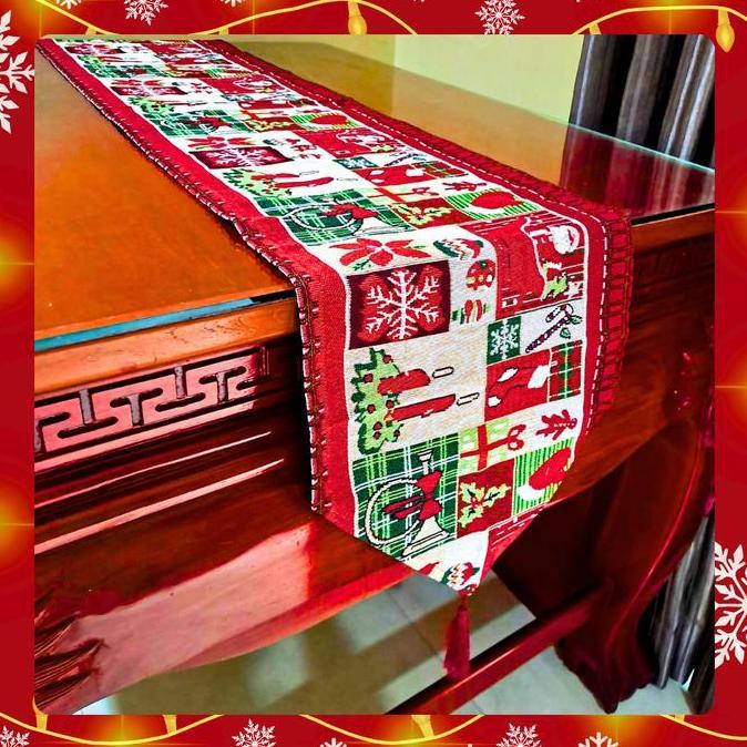 Taplak Meja Natal 180 cm Bulat & Segi  Polyester  Elegan Cantik Ruang Tamu