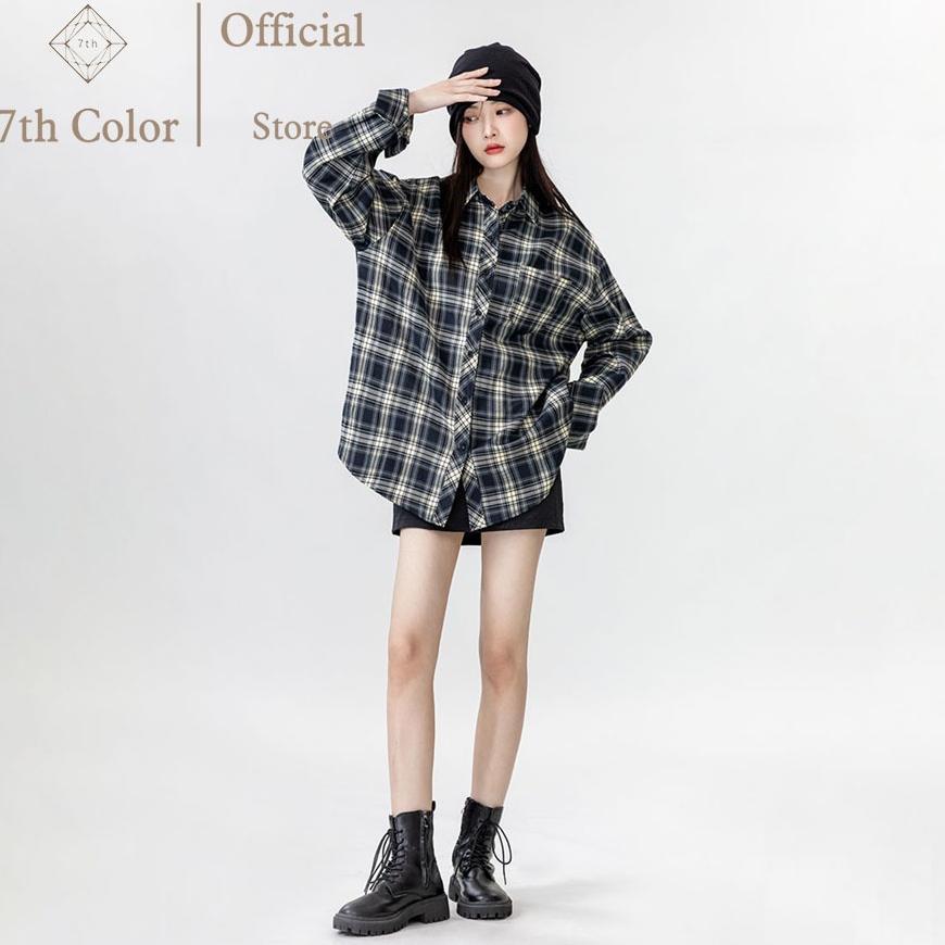 HOT DEALS 7th Color / Outer Wanita Motif Kotak Gaya Korea Kemeja lengan panjang Kardigan Kekinian Da