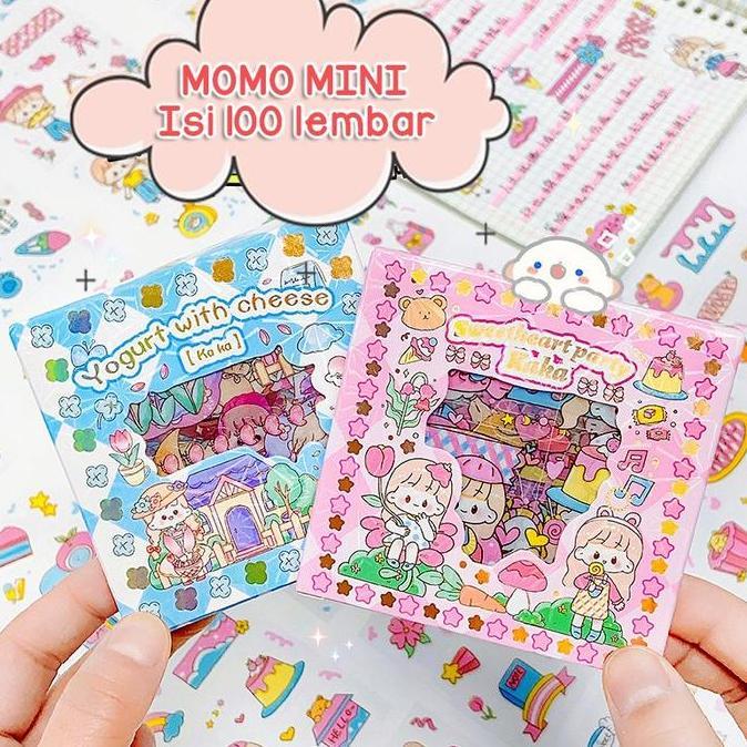 LUCKY CAT - Isi 100 Lembar Mini Momo Sticker Deco Aesthetic | STIKER DIARY | STICKER Hias Tumbler DI