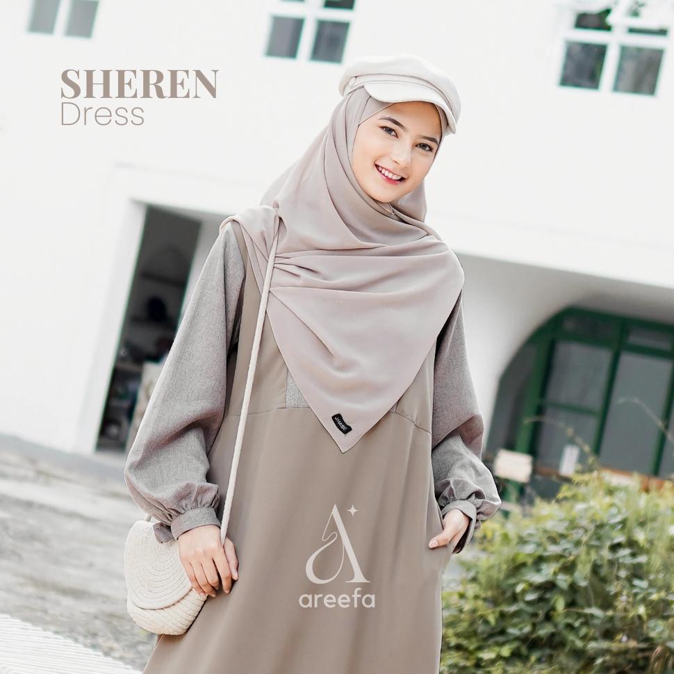 NEW Areefa - Gamis Wanita Remaja Kekinian Terbaru Sheren Dress Gamis Muslim Polos Kombinasi 2 Warna