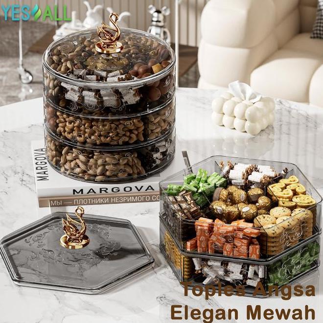 Yesall Toples Lebaran Bulat Toples Aesthetic Candy Box Kotak Permen Toples Kue Kering Tempat Sna Box