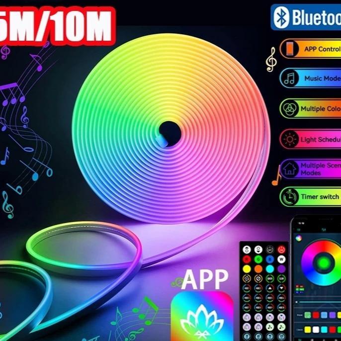 Lampu Neon Flex 5m/10m LED Neon Flex Running Remote Lampu Strip Led Neon Sign Silikon Lembut DC 12v 