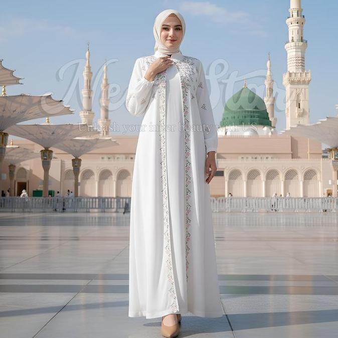 ''Terlaris" Newstar - Gamis Putih Lebaran 2026 Terbaru Baju Muslim Wanita Dress Madinah Mewah Simple
