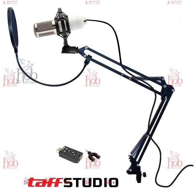 taffSTUDIO BM-800 PUTIH & Standing Condenser Microphone Studio Shock Mount taffSTUDIO