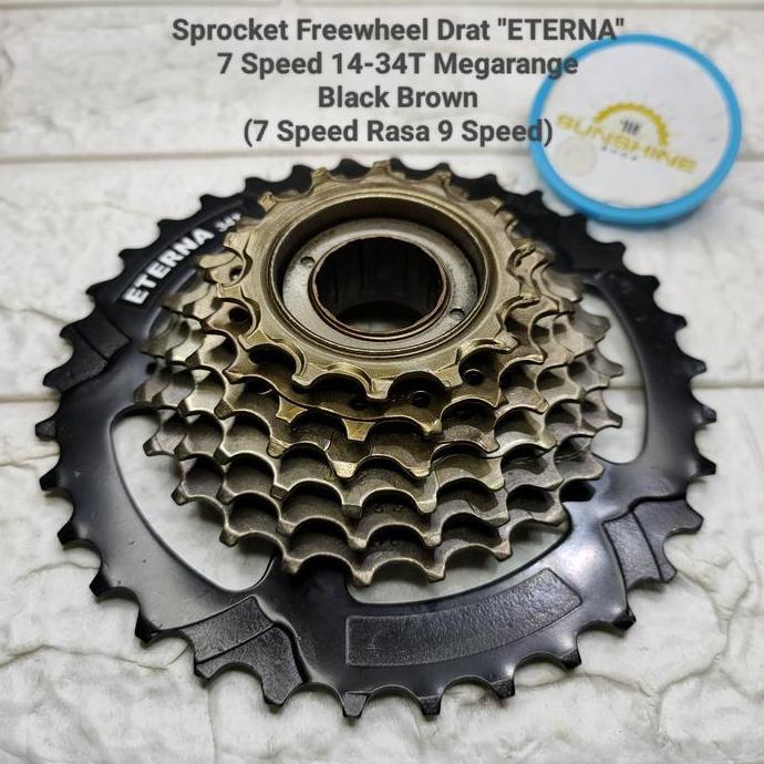 Gir Sprocket Freewheel DRAT Ulir 7 Speed 14-34T ETERNA Megarange Black Brown Sepeda Federal MTB Lipa