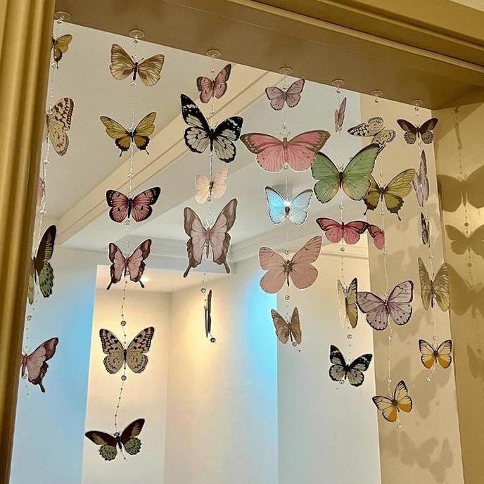 6M Tirai Manik Manik Kupu Warna Tirai Pintu Jendela Satu Set Diy Hiasan Dinding Kupu Kupu Tirai Mani