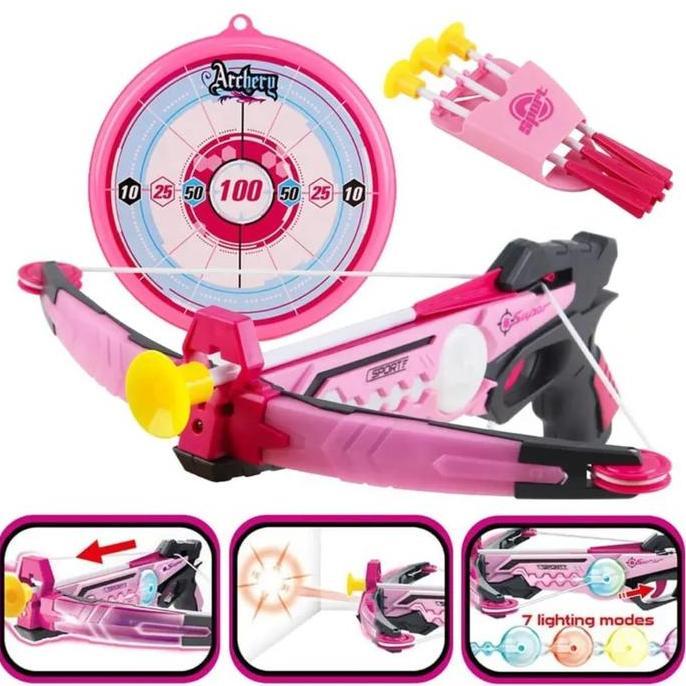 King Sport Cross Bow Set Light Up Pink Mainan Busur dengan Lampu LED & Sinar Inframerah Sport Series
