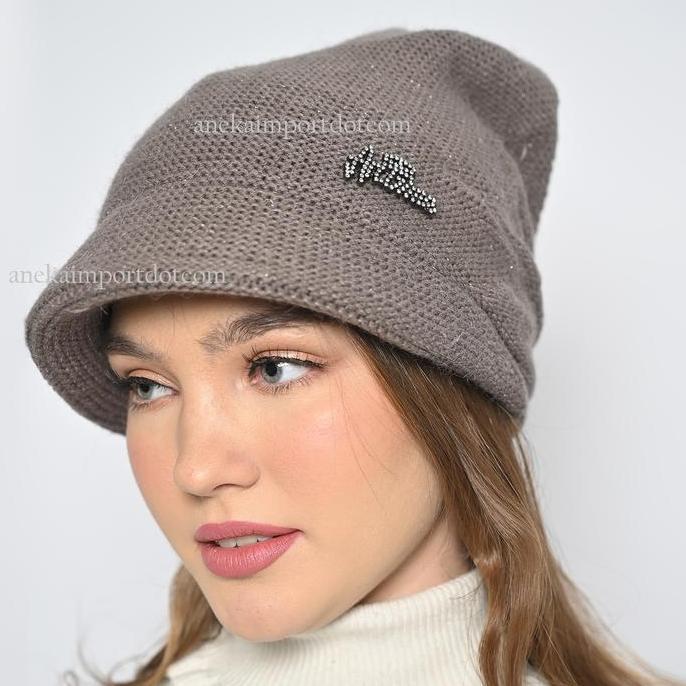 Topi Ciput Rajut Musim Dingin, Topi Beanie Winter Wanita Kupluk Polos