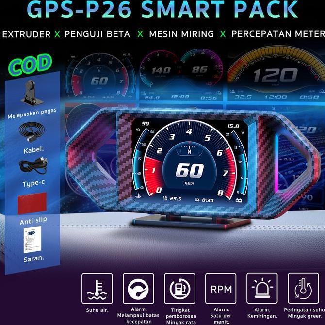 P26 HUD CAR SMART GAUGE OBD2 DISPLAY - SCANNER MOBIL TACHOMETER KILOMETER SPEED METER WATER TEMP SIR
