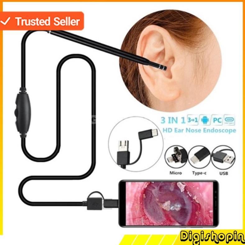CamKeamanan- TaffOmicron 3 in 1 Pembersih Telinga Kamera Endoscope HD Visual USB Earpick 6LED / Kame