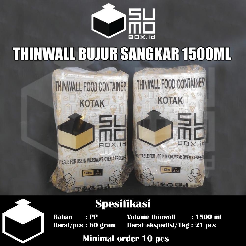 BIG PROMO THINWALL BUJUR SANGKAR 1500ML + TUTUP / KOTAK MAKAN PLASTIK 1500 ML FREE PACKING [ECERAN]