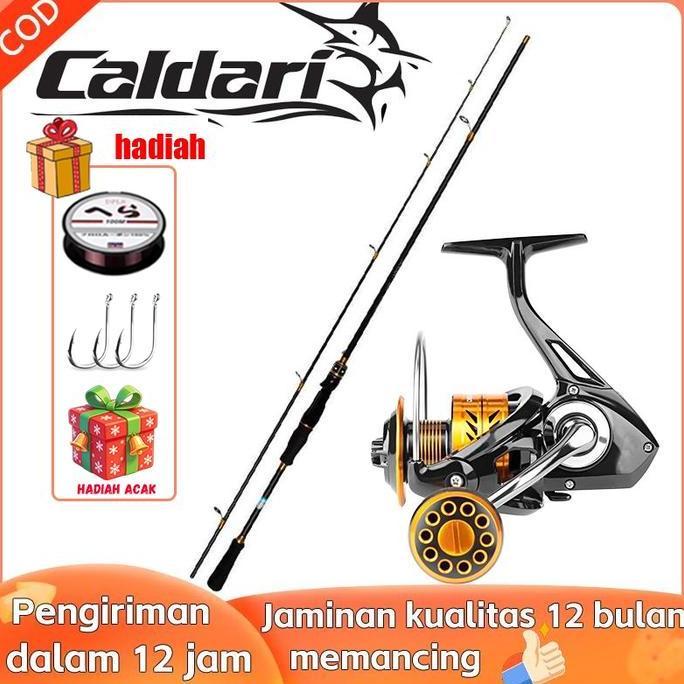 Caldari Set Pancing Spinning Lengkap - Joran Karbon ML Power + Reel Cumi-Cumi 80KG, Alat Pancing unt