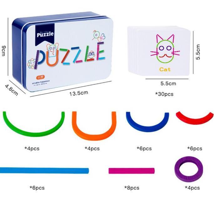 Mainan Edukasi Anak Menyusun Bentuk dari Stik dan Cincin kayu warna warni