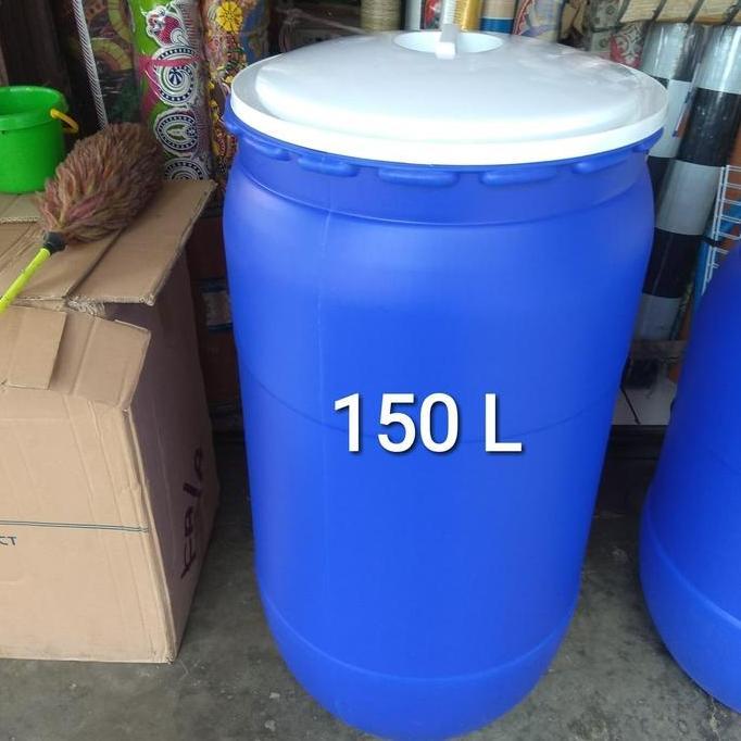 TERBARU - Tong biru plastik/Gentong Air150 liter Biru Green Leaf + tutup /Drum Air 150 liter + TUTUP