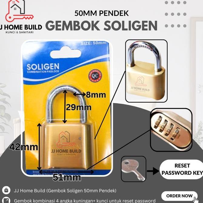 Gembok Rumah / Gembok Pagar / Gembok Nomor soligen 50mm pdk kuningan