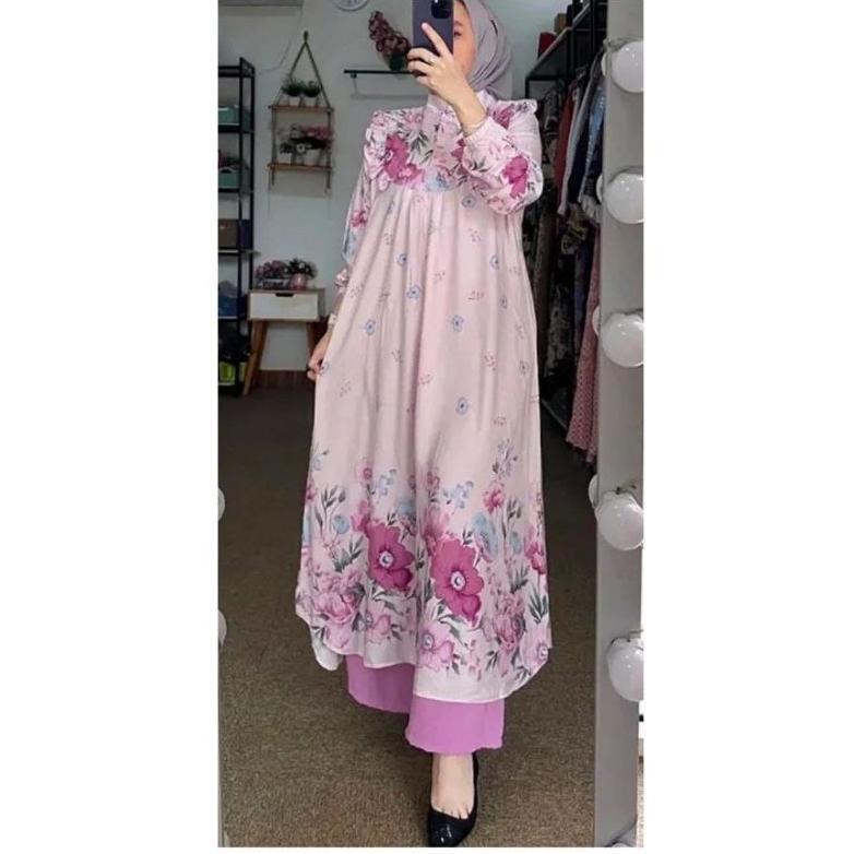 Terbaru Laveta Set Tunik Kantor Premium Set Tunik Wanita Muslimah Kain Rayon Diamond Mix Crinkle Bus
