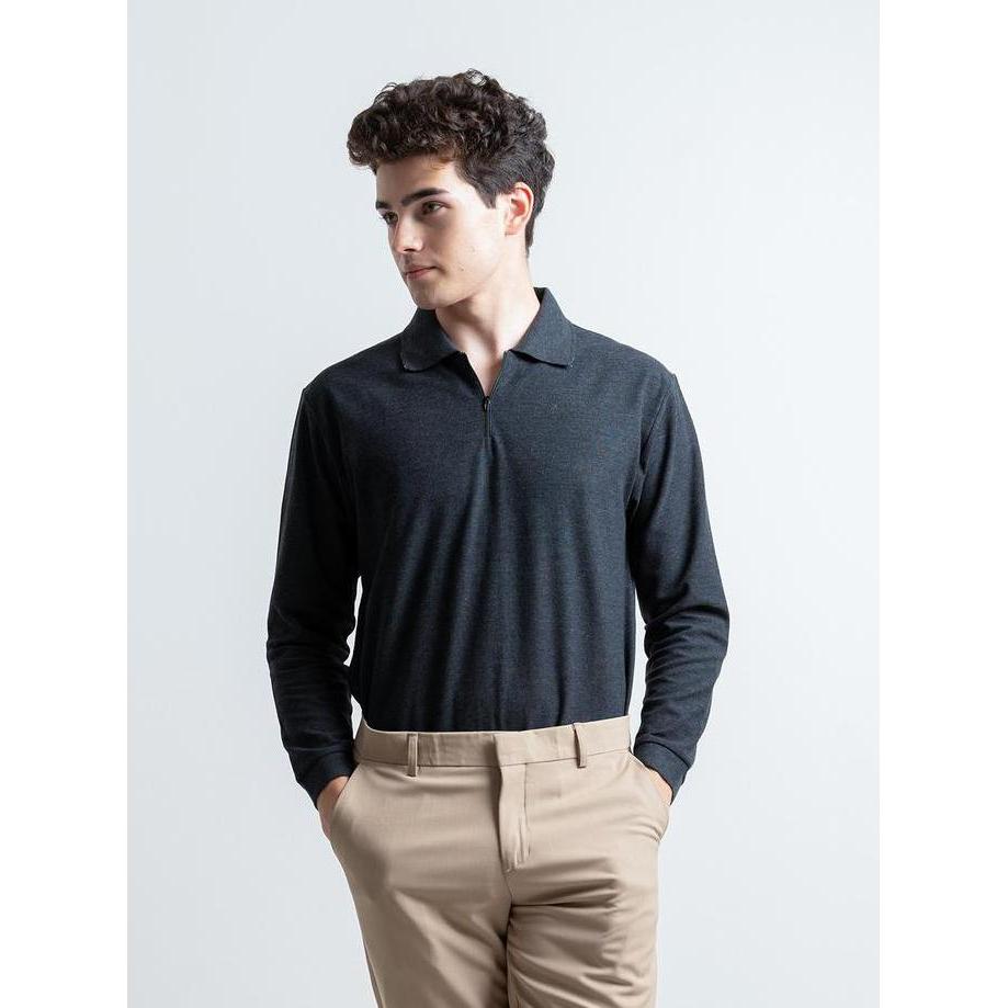 Fuku- Hsrm - Pozi Polo Zipper Long Sleeve | Kaos Polo Pria Lengan Panjang