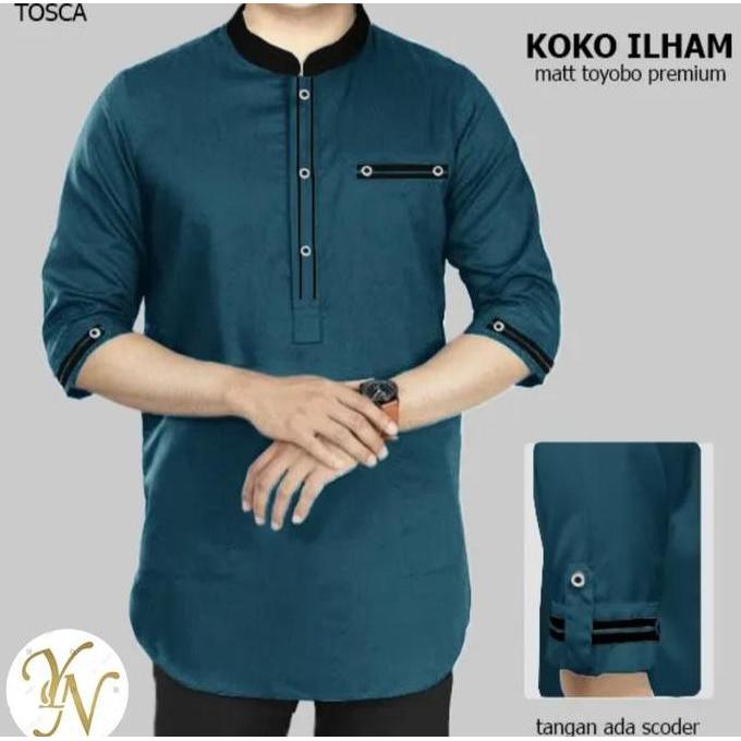 Koko Ilham Baju Koko Muslim, Baju Koko Qurta Pria, Baju Koko Pria, Bahan Toyobo. Tersedia Size S, M,