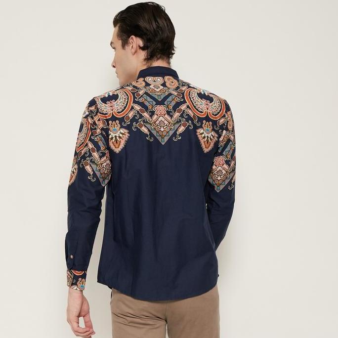 Fuku- M231 Kemeja Pria Batik Panjang Navy 1699B