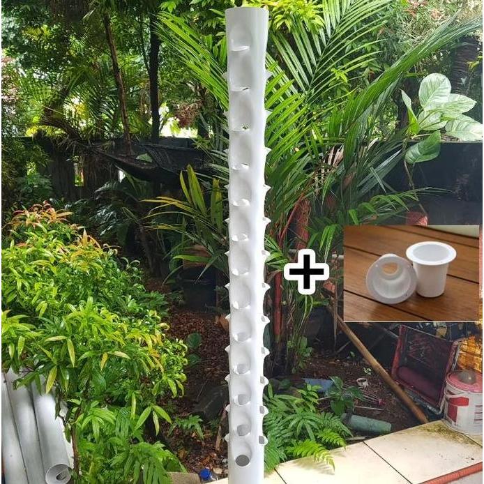 Pipa Hidroponik Vertikal Vertikultur 32 Lubang Tanam Free Netpot Putih Terbaru 