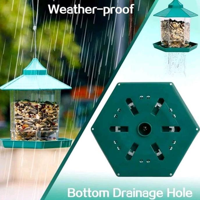 Dbutsu- Rumah Gazebo Gantung Tempat Makanan Burung Liar Hijau Pp+Pss 19X23Cm Kapasitas 500Ml Untuk D