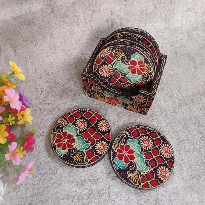 Tatakan Gelas motif batik set/tatakan gelas kayu/ coaster KS