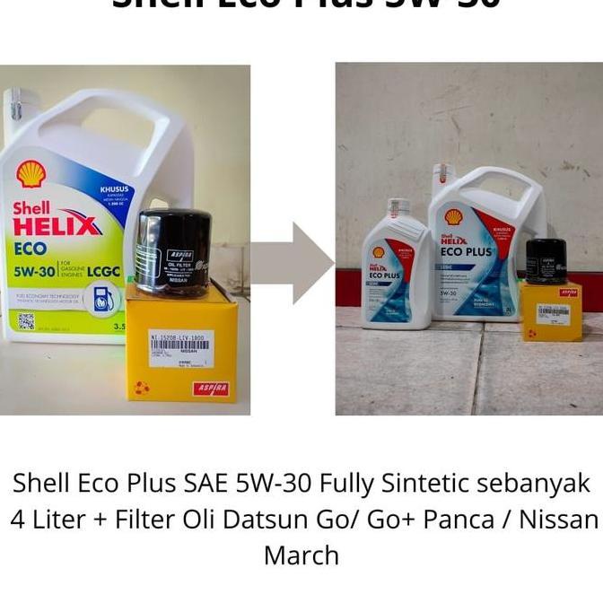 New- Paket Oli Shell Helix Eco 5W-30 + Filter Oli Datsun Go/ Go+ Panca