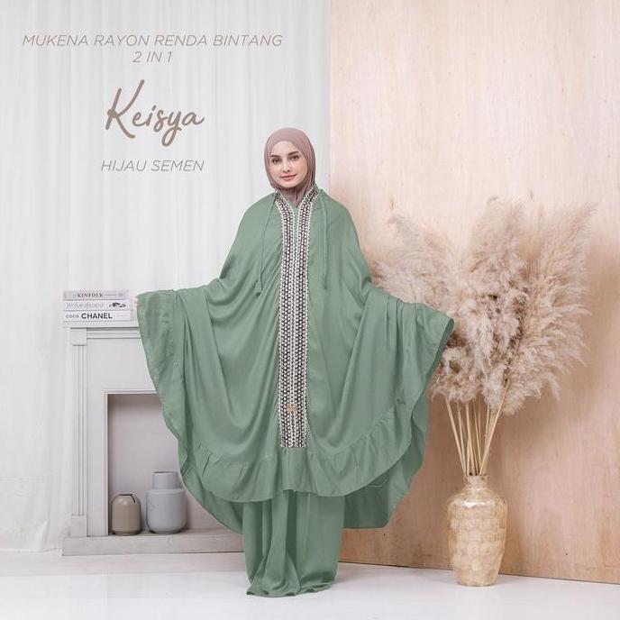 Mukena Bali Tasik - Mukena Dewasa Jumbo Rayon Renda Bintang 2 In 1 Keisya