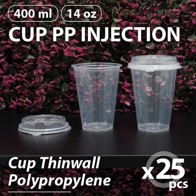 (Bekasi) 25 pcs - Cup 14oz Injection - Gelas Thinwall Plastik PP 400ml