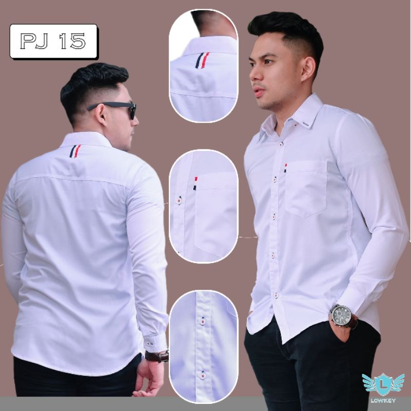 Kemeja Pria Slimfit Lowkey Premium Pj 15 Putih | Hem Atasan Kemeja Baju Laki-Laki/Cowok Slimfit Keme