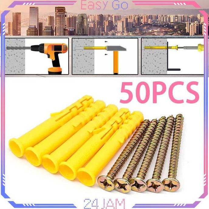 Nutbolt- 50Set Angkur Skrup Baut Vischer Set Sekrup Dinding Tembok Angkur Baut Tembok Sekrup Dinding
