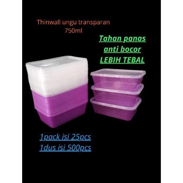 Thinwall 750ml warna transparan (isi 10 Pcs) kotak makan plastik
