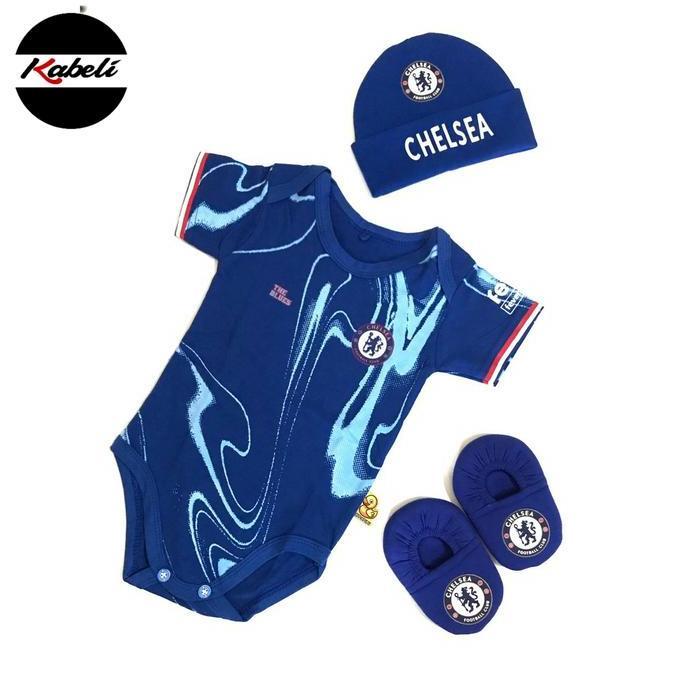 baju bola jumper bayi dan topi kupluk CHELSEA