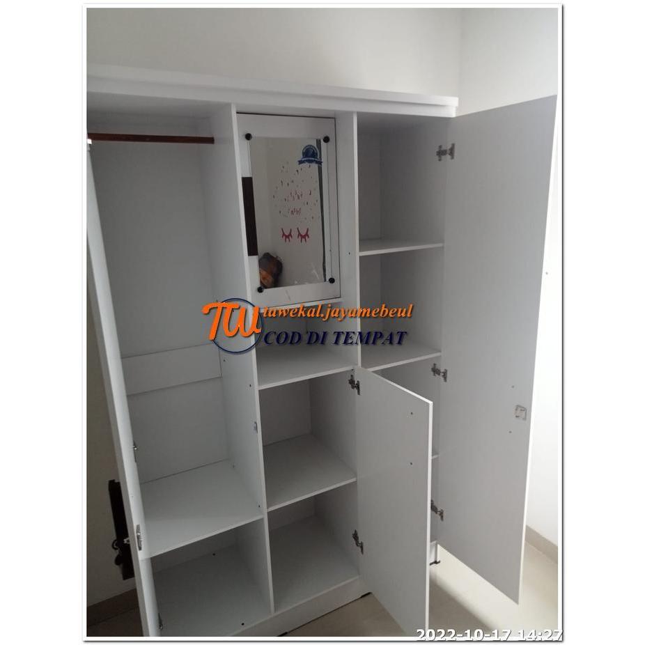 lemari pakaian pintu 3 putih minimalis + tempat kosmetik model terbaru