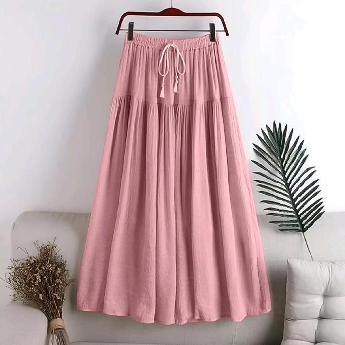Skirt Linen Wanita Jumbo - Rok Wanita Murah - Skirt Korea - Skirt Linen Polos Fit Karet Panjang Nyam