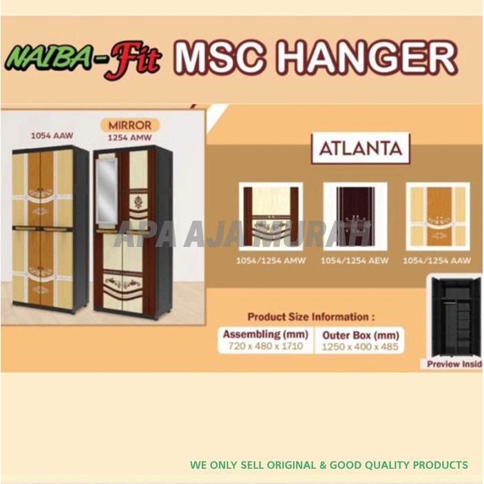 Lemari Pakaian Plastik Gantung Jumbo dengan Kaca Naiba Fit MSC Hanger Naiba 1054 dan Naiba 1254 Tanp