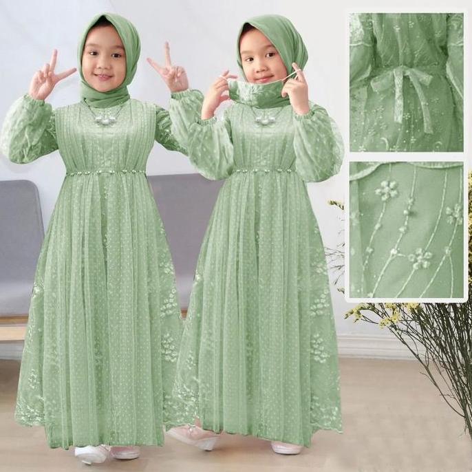 SC Maxi Jawhara Kid Gaun Anak Perempuan Brukat Tile Kombinasi Muslim