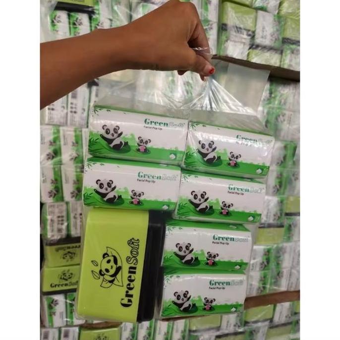 [PACK 6PCS + FREE BOX] TISU GREENSOFT POPUP 130 SHEETS + BOX FACIAL TISSUE POP UP 130s GREEN SOFT ME