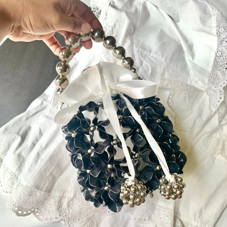 HOT DEALS Beaded Bag Bucket Warna Silver Berbagai Ukuran