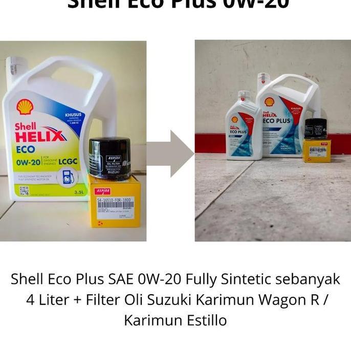 Keizai- Paket Oli Shell Helix Eco 0W-20 + Filter Oli Suzuki Karimun Wagon R