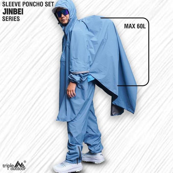 JINBEI SERIES - SLEEVE PONCHO SET POCKETABLE WATERPROOF JAS HUJAN PONCHO UNISEX ANTI AIR FULL SEAM S