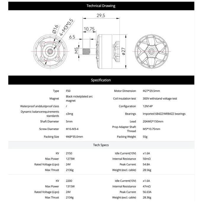 Grosir T-Motor F50 5-Inch Fpv Racing Drone Motor