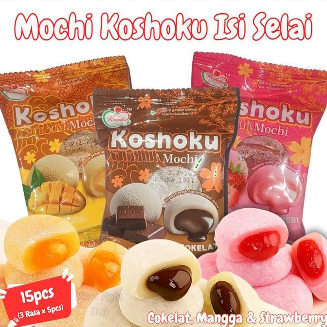 Zairyo- Mochi Koshoku Isi Selai 15Pcs Mix Rasa Strawberry, Mangga, & Cokelat  / Mochi Isi / Koshoku 