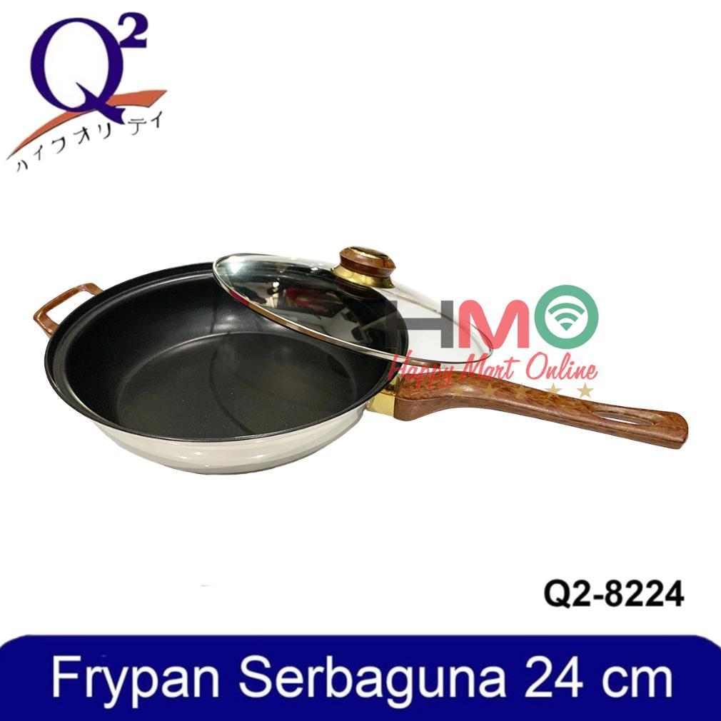 DISKON PANCI WAJAN FRYPAN STAINLESS STEEL 24CM ANTI LENGKET TUTUP KACA Q2-8224 Q2 8224