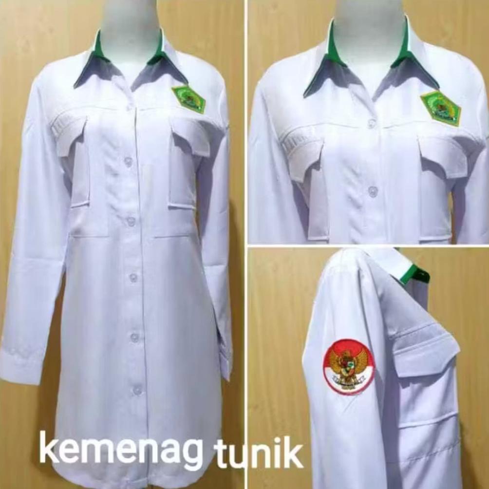 Saless Tunik Pdh Kemenag Putih Wanita Lengan Panjang Terbaru 2025 / Baju Wanita Asn Putih / Kemeja W