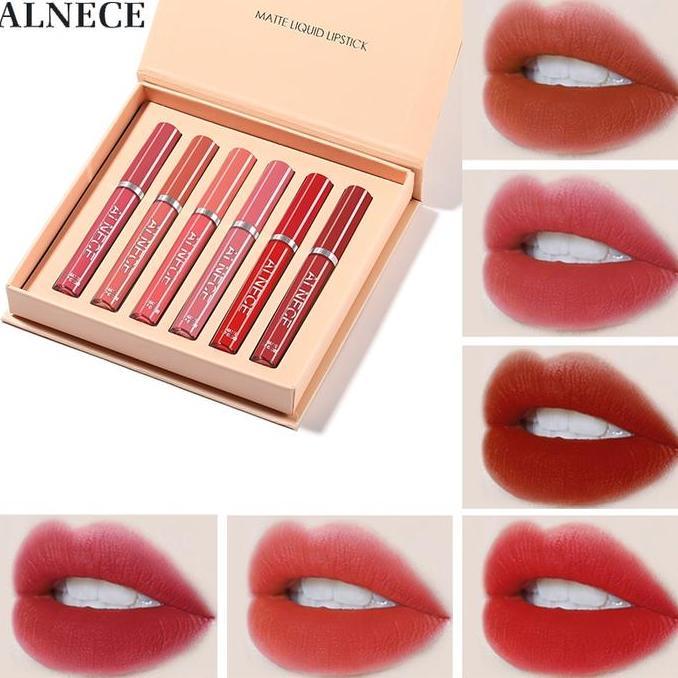 Ulipstik- Alnece 6 Set Lip Gloss Lipgloss Matte Lembut Tahan Lama Melembabkan Dengan Lipstick Lipsti