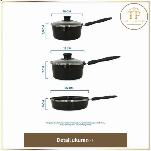 BEST SELLER TP' PANCI WAJAN SET 3 PCS ANTI LENGKET COOKWARE 3 IN 1 TUTUP HITAM COOKWARE SET HITAM