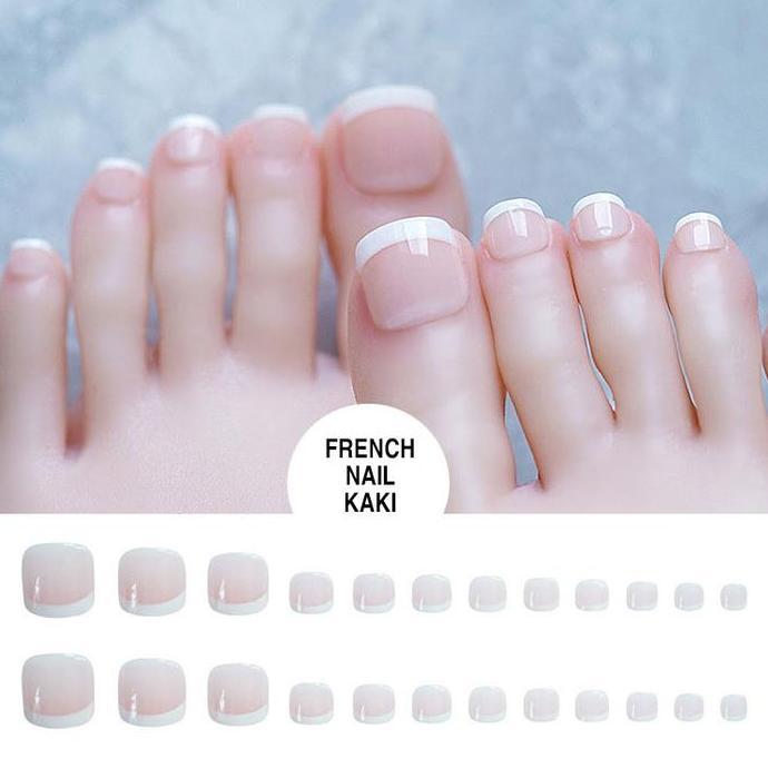 Bonekilays700 - 24pc Kuku Kaki Palsu / Foot Fake Nails Nailart plus LEM FRENCH NAIL