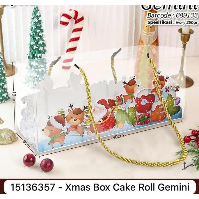 hanya disini] Xmas Box Cake Roll Gemini 30x8x13cm Box Natal Kue Cookies Brownies Box Toples Jar 400m